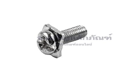 [E] น็อตยึดสายไฟ สแตนเลสชุบนิกเกิ้ล M3x10 mm พร้อมแหวนทรงสี่เหลี่ยม ขนาด 6x6 mm